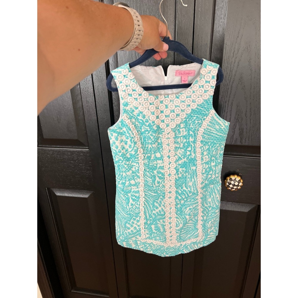 Lilly Pulitzer MacFarlane Shift Dress ‎ Teal / Ivory. EUC SZ 7